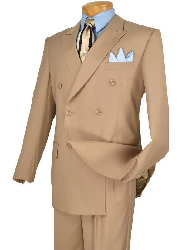 Men's modern tuxedo for corporate gala reception -Men's Executive Double Breasted Suit Solid Beige