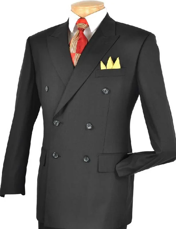 Men's luxury tuxedo for black tie formal event -Men's Executive Double Breasted Suit Solid Black