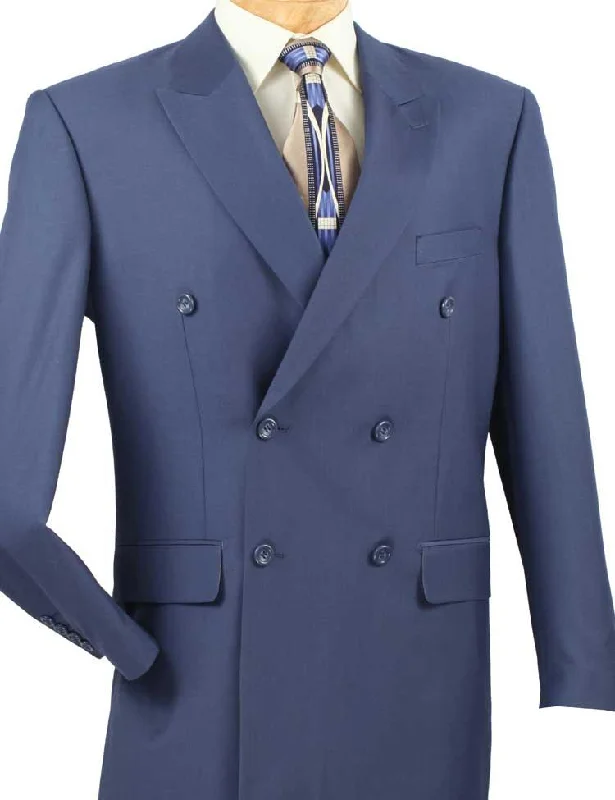 Men's wool tuxedo jacket for business wedding event -Men's Executive Double Breasted Suit Solid Blue