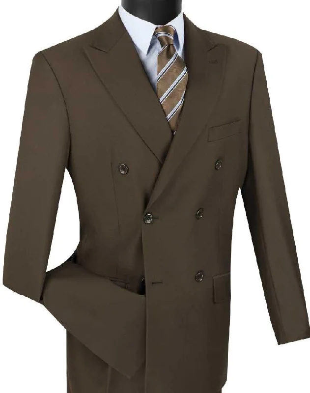 Men's tailored tuxedo for evening office gala -Men's Executive Double Breasted Suit Solid Brown