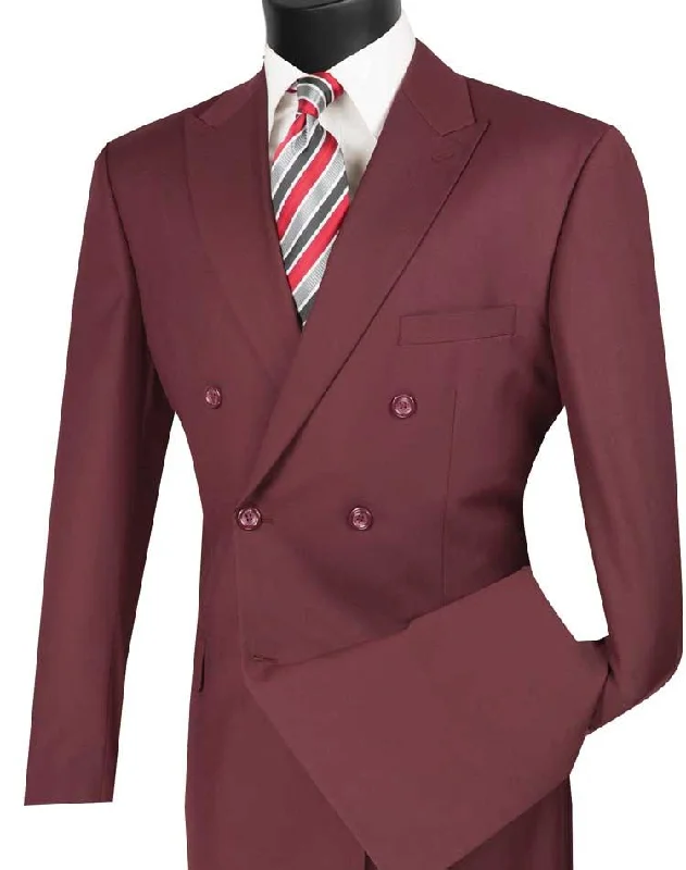 Men's designer tuxedo jacket for evening business reception -Men's Executive Double Breasted Suit Solid Burgundy