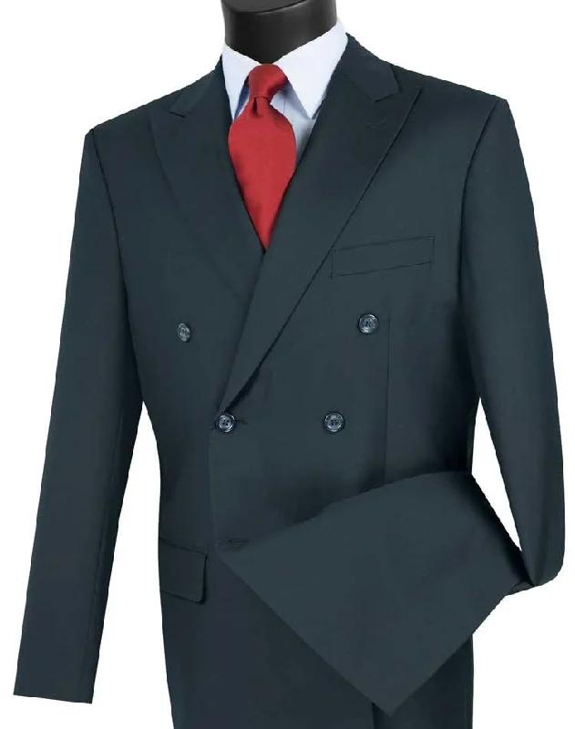 Men's premium tuxedo jacket for evening office event -Men's Executive Double Breasted Suit Solid Navy