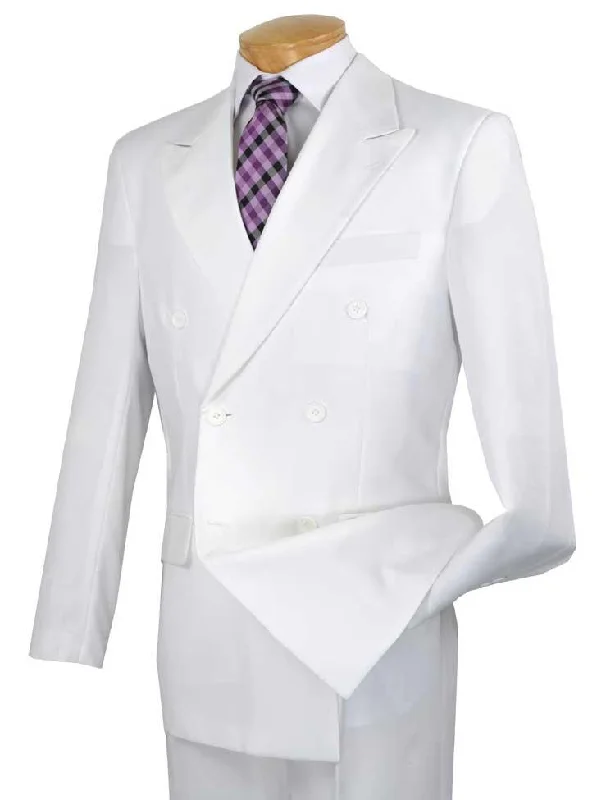 Men's luxury tuxedo for business dinner gala -Men's Executive Double Breasted Suit Solid White