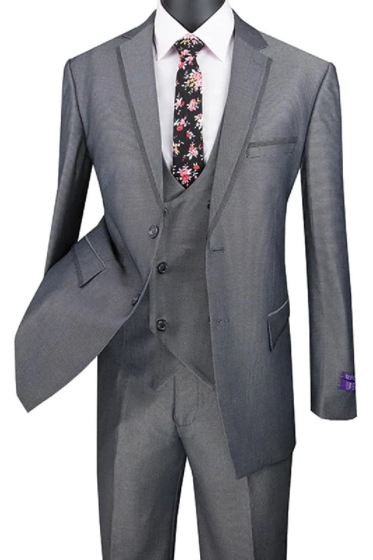 Men's designer tuxedo jacket for business gala party -Suits

"Vinci Suits Men's Modern Fit Tuxedo in Charcoal Grey with Double Breasted Vest & Satin Trim"