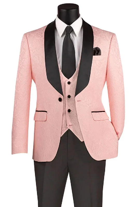 Men's tailored tuxedo jacket for business gala event -Men's Vinci Slim-Fit Blush Pink Paisley Vested Wedding Tuxedo