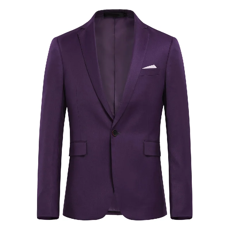 Men's modern tuxedo jacket for office gala dinner -Mens Solid Color One Button Single Breasted Blazer Purple