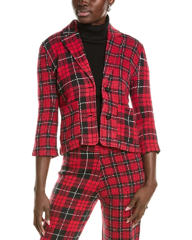 Men's modern tuxedo jacket for evening business event -Minnie Rose Mixed Plaid Blazer