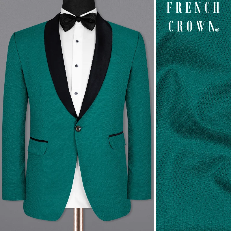 Men's formal tuxedo jacket for office gala event -Mosque Green Wool Rich Tuxedo Blazer