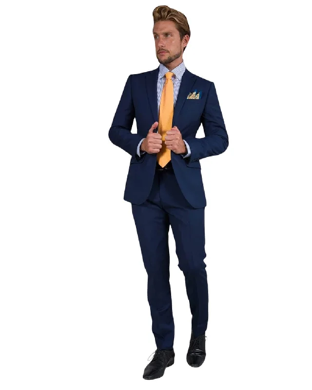 Men's wool tuxedo jacket for evening gala event -Navy Puppytooth Suit