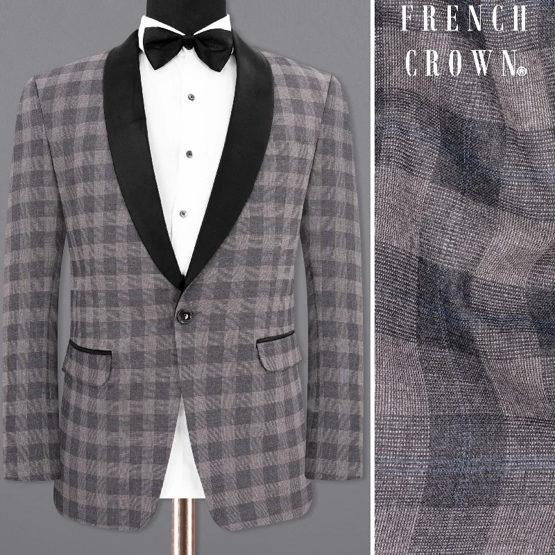 Men's luxury tuxedo for business dinner gala -Nobel and Chicago Grey Plaid Wool Rich Tuxedo Blazer