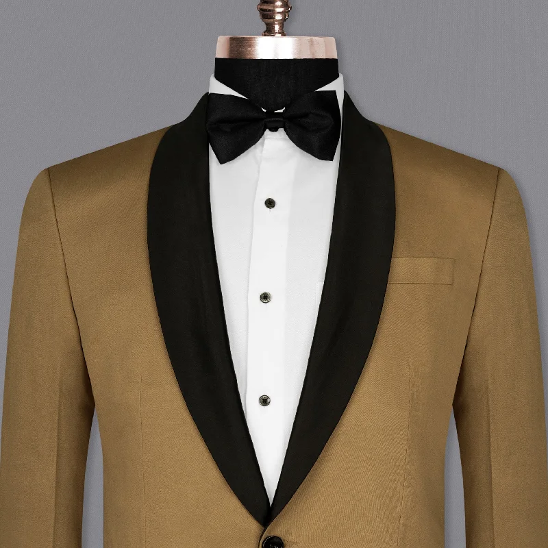 Men's luxury grey tuxedo for evening event -Oak Brown Premium Cotton Tuxedo Blazer