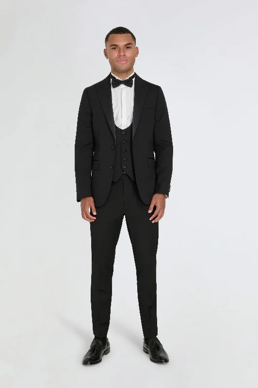 Men's slim fit tuxedo for corporate wedding dinner -Oliver Three Piece Wool Slim Fit Dinner Suit in Black