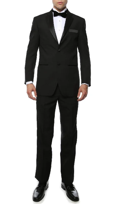 Men's wool tuxedo jacket for corporate business party -Paul Lorenzo MMTUX Black Regular Fit 2pc Tuxedo