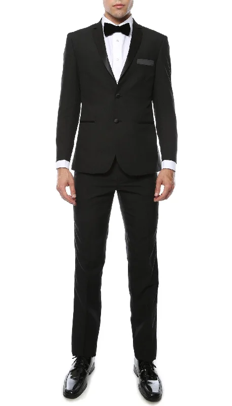 Men's designer tuxedo jacket for evening office event -Paul Lorenzo MMTUX Black Slim Fit 2pc Tuxedo