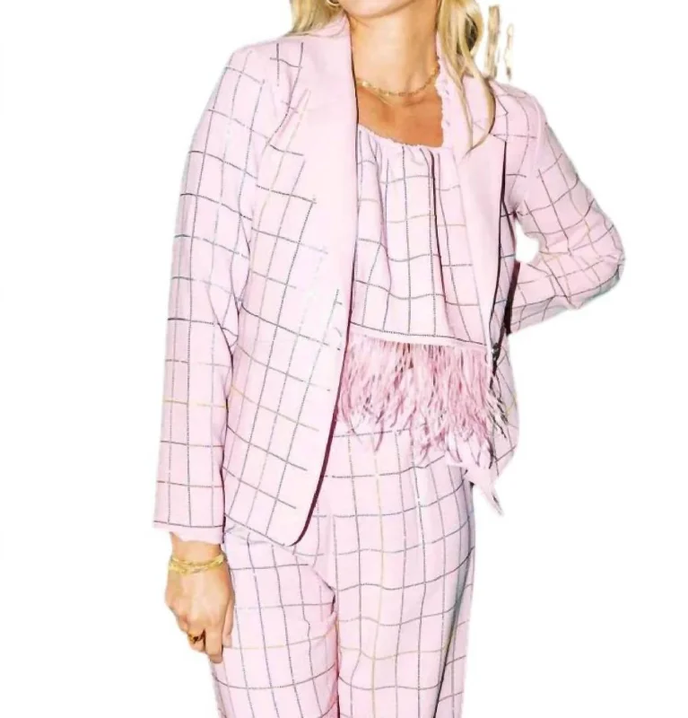 Men's modern tuxedo jacket for evening wedding party -Plaid Blazer In Pink