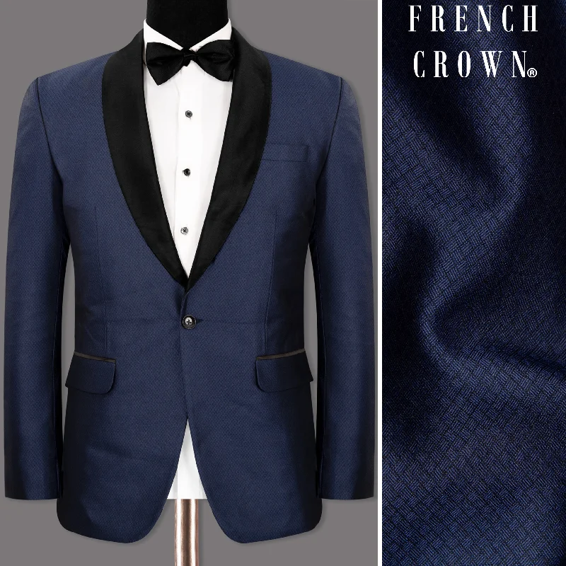 Men's modern tuxedo for formal business dinner -Port Gore Blue Subtle Textured Woolrich Tuxedo Blazer