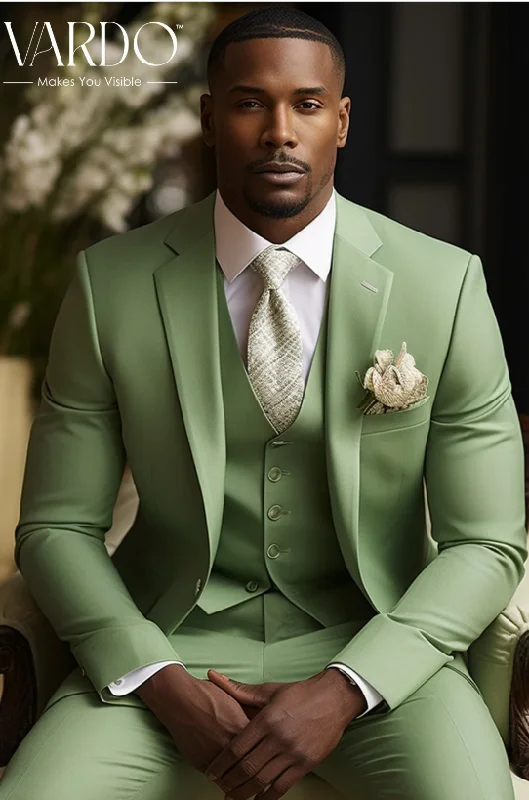 Men's tailored tuxedo for office dinner reception -Premium Men's Honey Dew Green Three Piece Suit -Tailored Fit, The Rising Sun store, Vardo