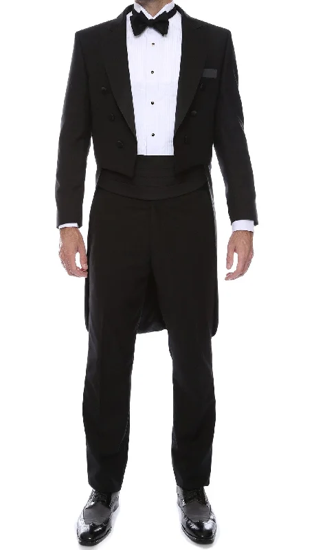 Men's slim fit tuxedo for office wedding reception -Ferrecci Men’s Regular Fit Peak Lapel Black Tailcoat Tuxedo Set