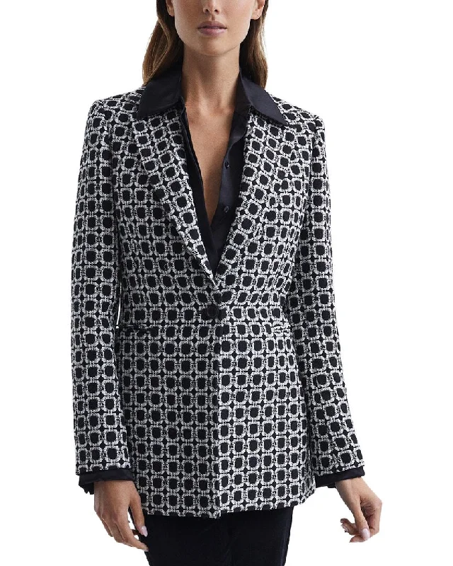 Men's tailored tuxedo jacket for business event -Reiss Bianca Single Breasted Jacquard Blazer