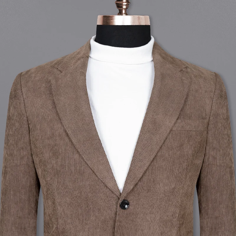 Men's designer tuxedo for black tie wedding reception -Sandstone Brown Striped Corduroy Premium Cotton Blazer