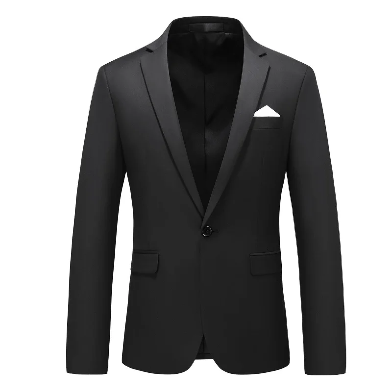 Men's tailored tuxedo for evening office gala -Fashion Jakcket One Button Casual Blazer Black