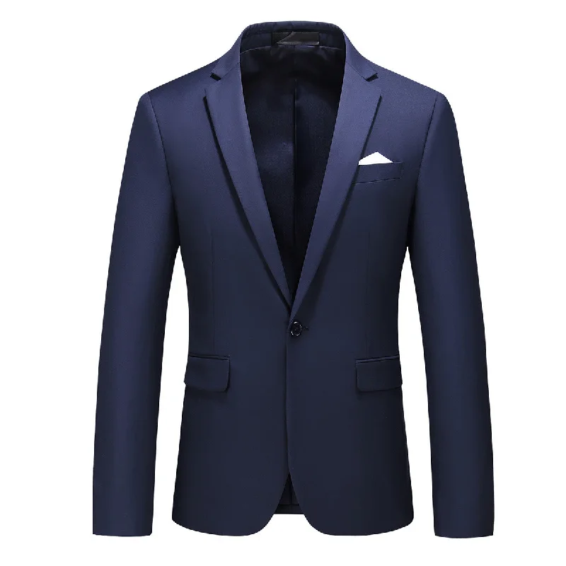 Men's slim fit tuxedo jacket for corporate reception -Fashion Jakcket One Button Casual Blazer Navy