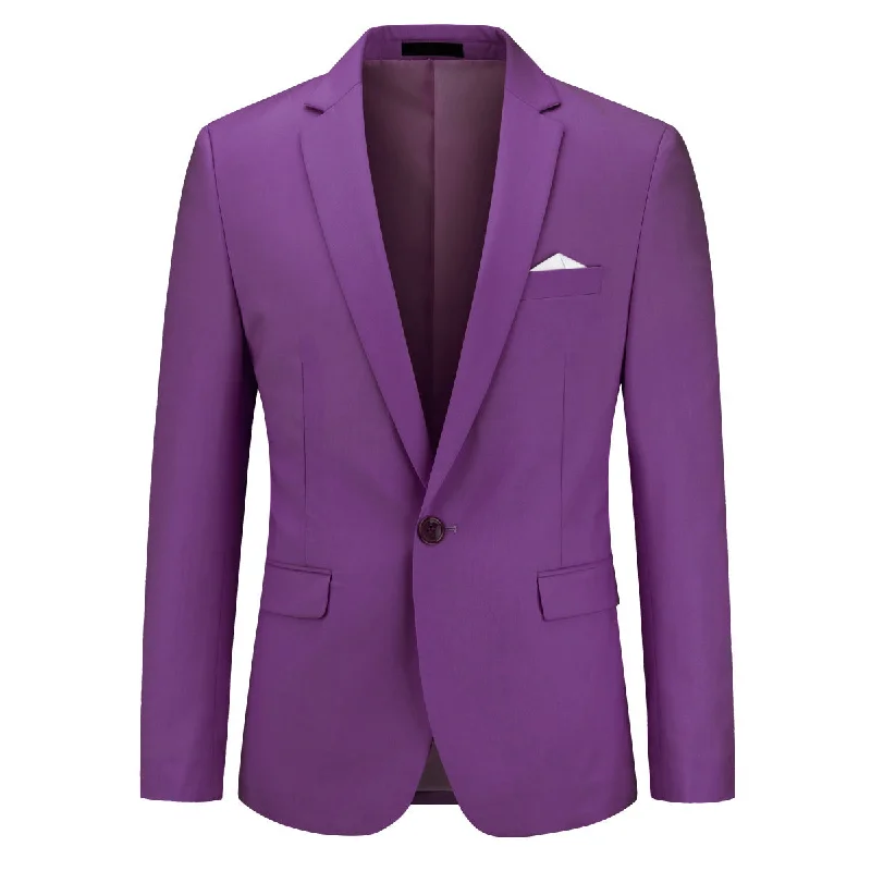 Men's luxury tuxedo jacket with satin lapels for formal dinner -Fashion Jakcket One Button Casual Blazer Purple