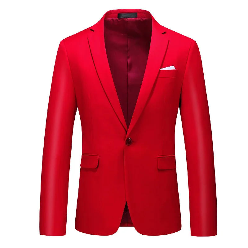 Men's wool tuxedo jacket for business wedding event -Fashion Jakcket One Button Casual Blazer Red