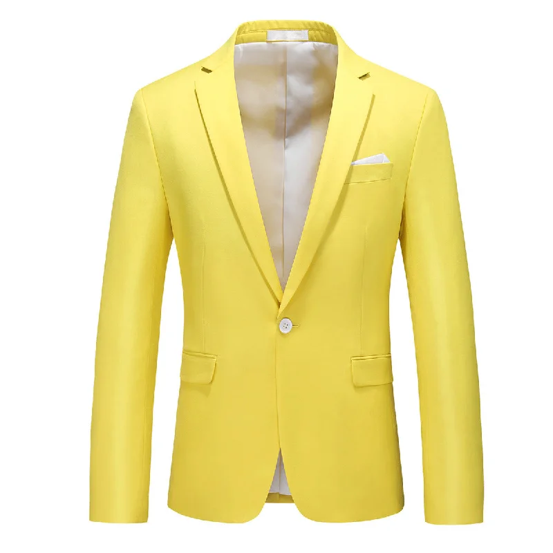 Men's premium tuxedo jacket for black tie reception -Fashion Jakcket One Button Casual Blazer Yellow