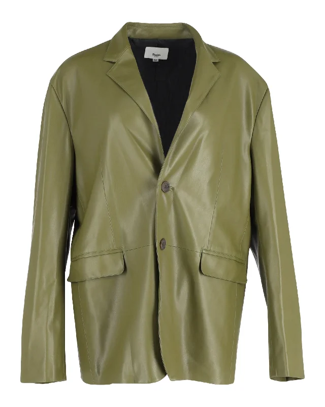 Men's designer tuxedo for black tie gala event -The Frankie Shop Olympia Blazer in Olive Faux Leather