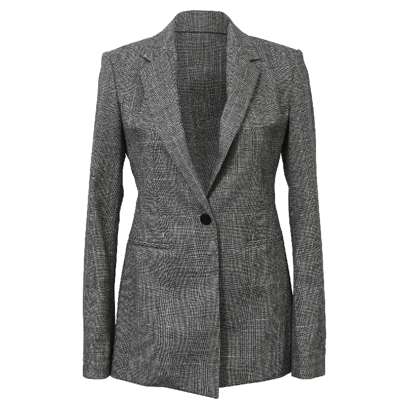 Men's luxury tuxedo jacket with satin lapels for formal dinner -Theory Single-Breasted Plaid Slim-Fit Blazer in Grey Wool