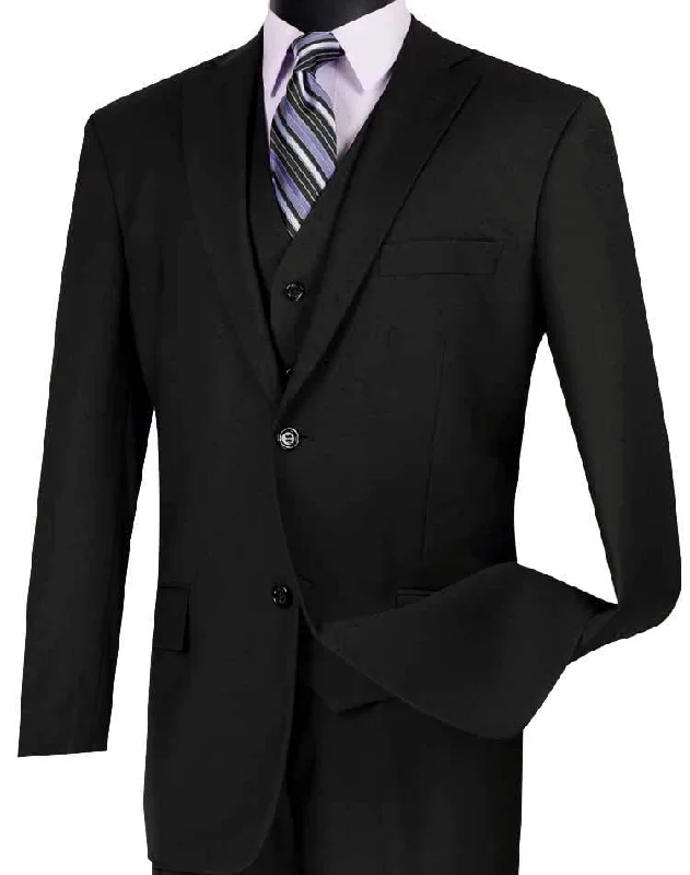 Men's designer tuxedo for formal office dinner -Three Piece Classic Fit Vested Suit Color Black