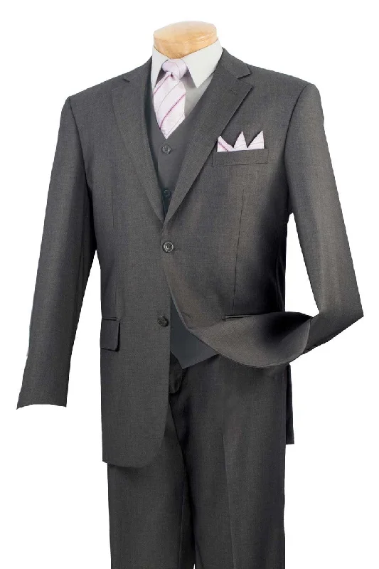 Men's slim fit tuxedo for office dinner reception -Three Piece Classic Fit Vested Suit Color Heather Gray