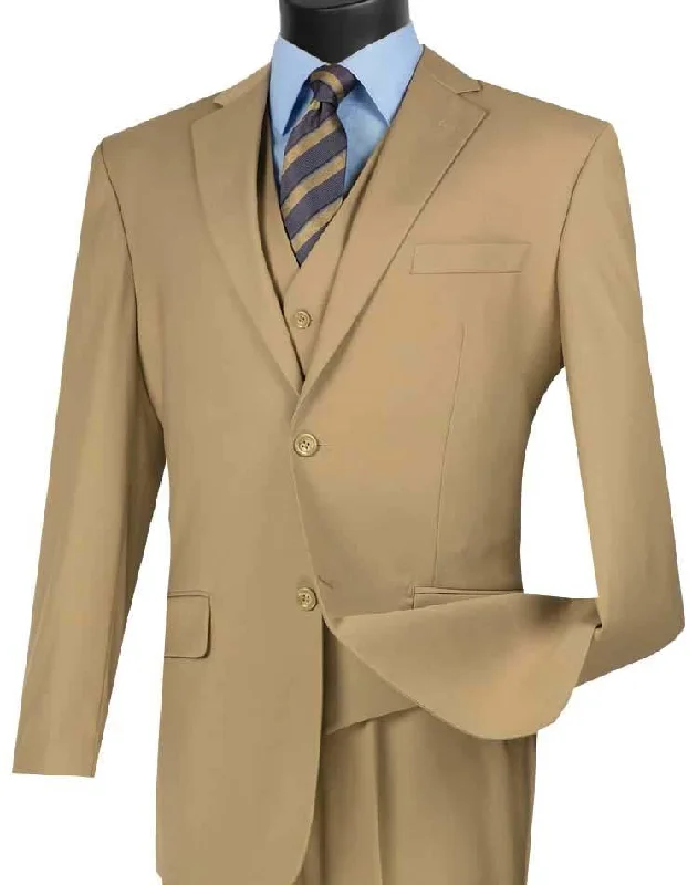 Men's luxury tuxedo for business office reception -Three Piece Classic Fit Vested Suit Color Khaki