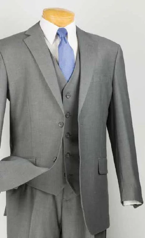 Men's premium tuxedo for corporate event gala -Three Piece Classic Fit Vested Suit Color Medium Gray