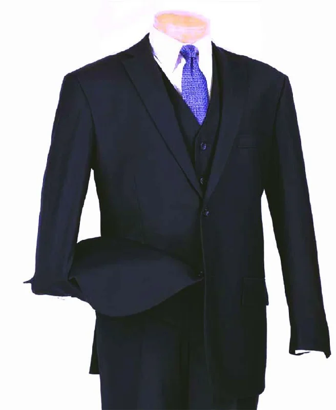 Men's modern tuxedo jacket for evening business event -Three Piece Classic Fit Vested Suit Color Navy