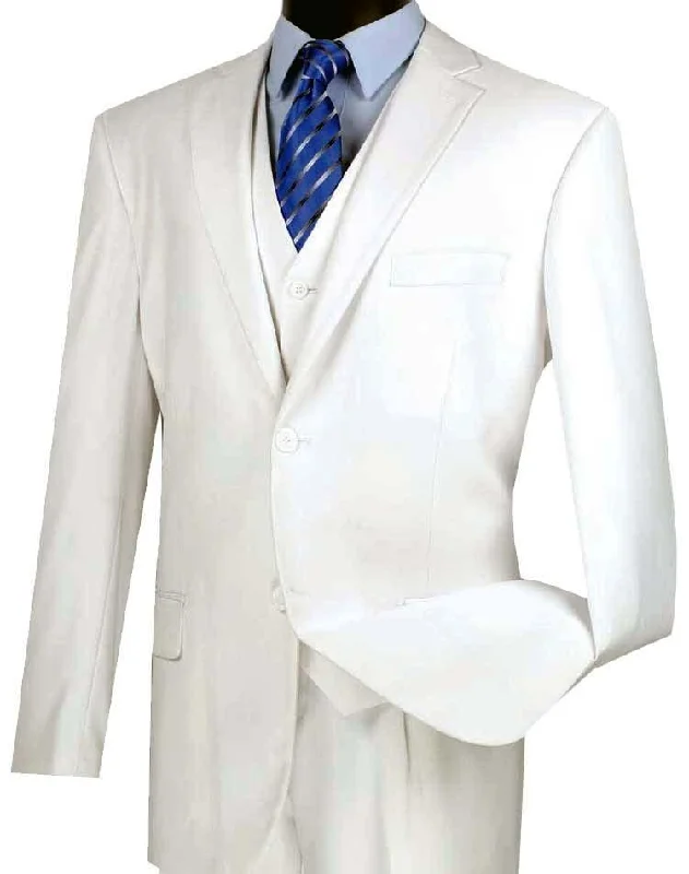 Men's designer tuxedo for wedding party dinner -Three Piece Classic Fit Vested Suit Color White