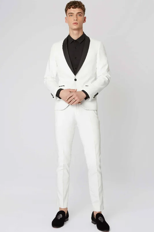 Men's modern tuxedo jacket for evening business event -Brondesbury Skinny Fit White Tuxedo Suit - ARCHIVE