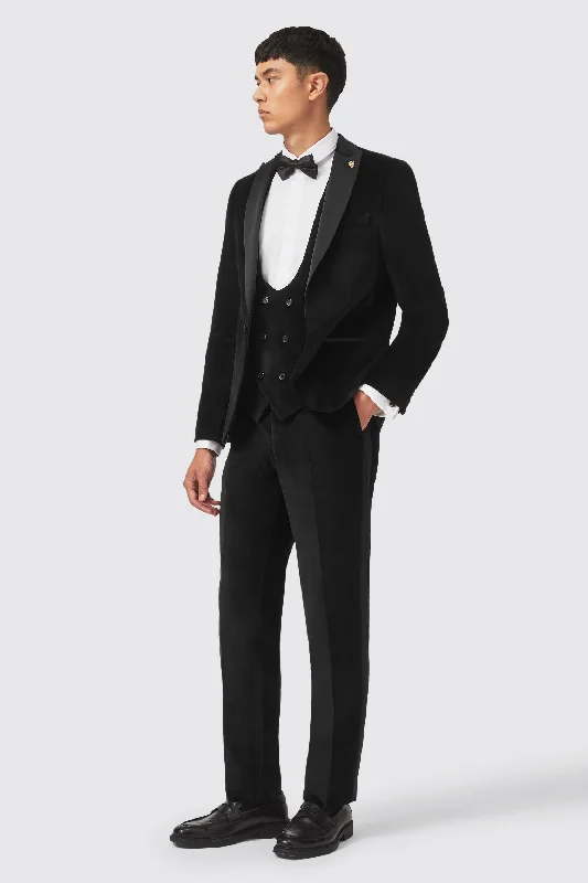 Men's luxury tuxedo for business office reception -Sylvester Skinny Fit Black Velvet Tuxedo Suit