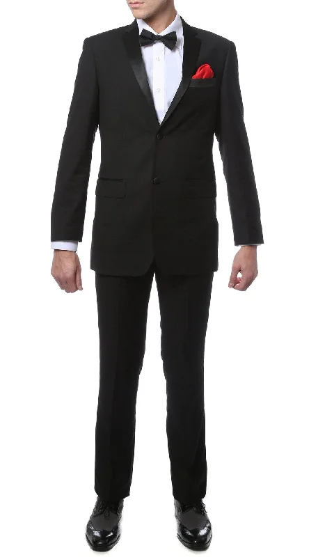 Men's luxury grey tuxedo for evening event -TX2000 2pc Black Slim Fit Notch Lapel Tuxedo