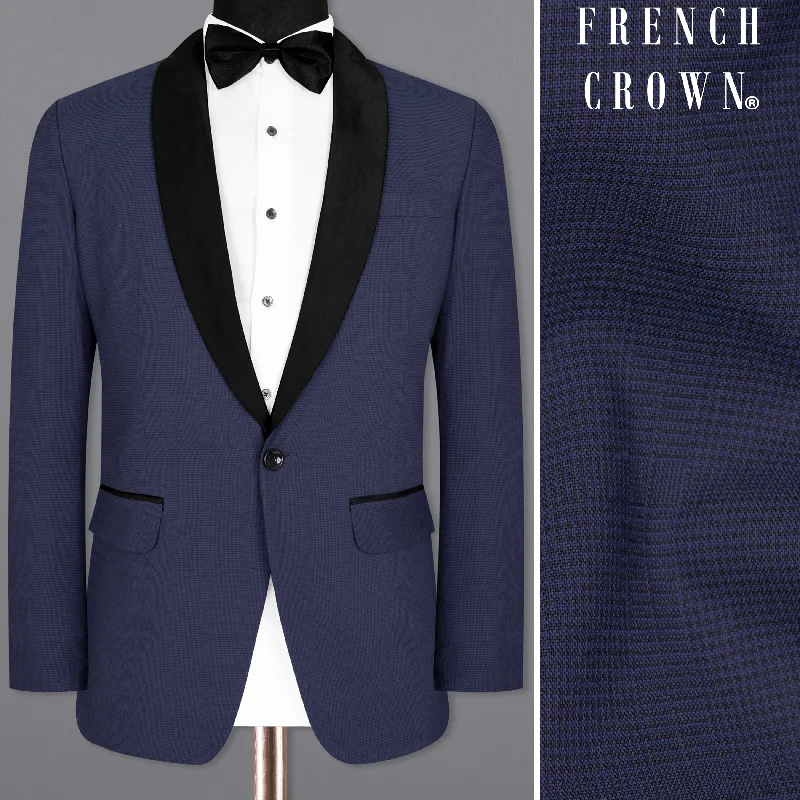 Men's wool tuxedo for wedding gala event -Valhalla Blue subtle plaid Wool Rich Tuxedo Blazer