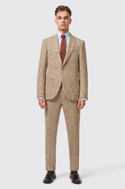 Men's luxury tuxedo for office gala reception -Vaughan Slim Fit Brown Wool Check Suit