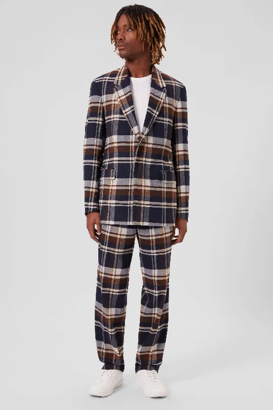 Men's wool tuxedo for corporate gala dinner -Fontaine Oversized Navy Check Suit - ARCHIVE