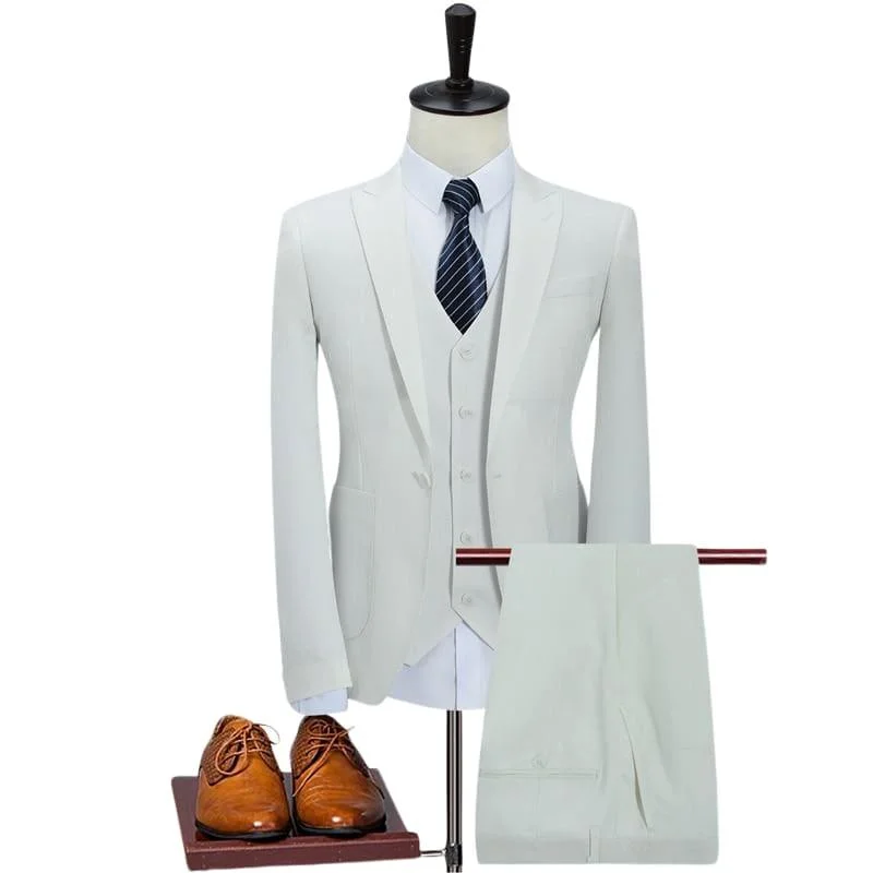 Men's designer tuxedo jacket for business gala party -White Three Piece Business Mens Suits