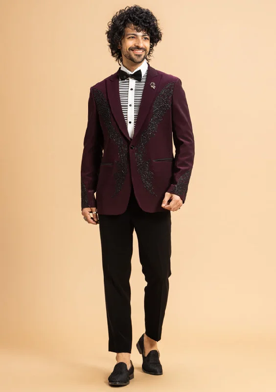 Men's luxury tuxedo for office formal event -Wine Italian Suit With Cut Dana Work