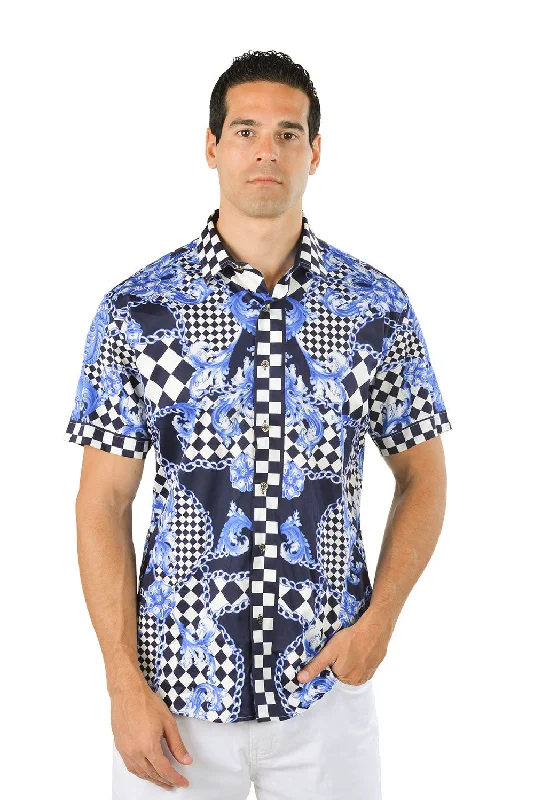 Men’s business-ready plaid shirt with relaxed fit -BAROQUE CHECKER Short Sleeve Shirt