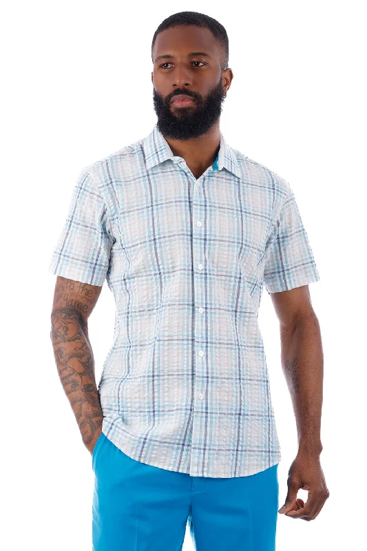 Men’s business plaid button-down shirt for work events -Edgy Furor Short Sleeve Shirt