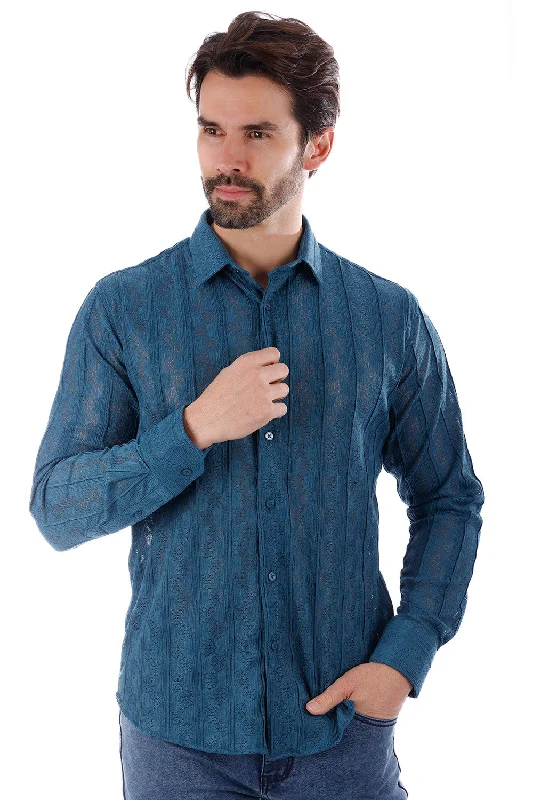 Men’s slim-fit plaid button-up shirt for business wear -FLOWER CRUSH Long Sleeve Shirt