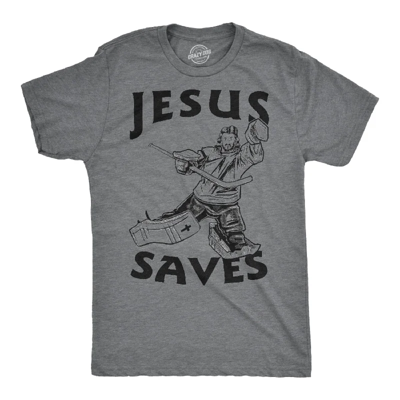 Men’s plaid shirt with chest pocket for office events -Jesus Saves Hockey Men's T Shirt