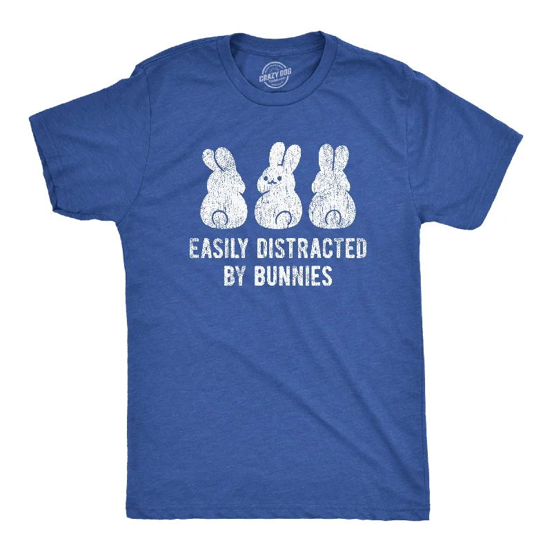 Men’s plaid button-up shirt for office networking events -Mens Easily Distracted By Bunnies T shirt Funny Rabbit Party Gift for Basket